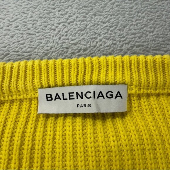 Balenciaga Paris Yellow V Neck Oversized Heavy Knit Sweater Men's Size XS/34 EU - Picture 8 of 16